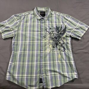 Calvin Klein Vintage Y2K Button Down Short Sleeve Shirt Embroidered Pattern